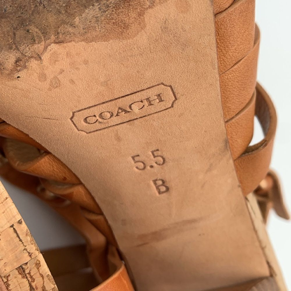 Coach brown leather basket weave heels stacked wooden heels women’s 5.5 B - Picture 11 of 12